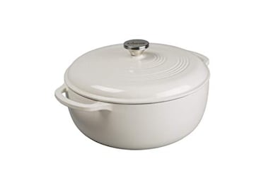 Lodge Essential Enamel Cast Iron Dutch Oven with Lid 75 Quart Induction OvenSafe Enamel Cookware up to 500 F HeatRetaining Braising Roasting Pot NonToxic Cookware Oyster White