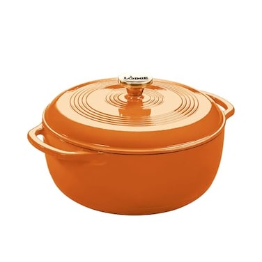 Lodge Essential Enamel Cast Iron Dutch Oven 6 Quarts Perfect for Bread Baking Braising Marinating Slow Cooking Features MoistureSealing Lid Dual Handles Kitchen Essentials Apricot