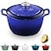 ROSSALLINI Signature Enameled Cast Iron Dutch Oven NonStick Serving Pot with Tight Fitting Lid for Perfect Roasting Baking Sauteing and Bread Making 45Q 42L Indigo Blue
