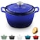 ROSSALLINI Signature Enameled Cast Iron Dutch Oven NonStick Serving Pot with Tight Fitting Lid for Perfect Roasting Baking Sauteing and Bread Making 45Q 42L Indigo Blue