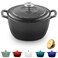 ROSSALLINI Signature Enameled Cast Iron Dutch Oven NonStick Serving Pot with Tight Fitting Lid for Perfect Roasting Baking Sauteing and Bread Making 45Q 42L Oyster Grey