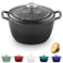 ROSSALLINI Signature Enameled Cast Iron Dutch Oven NonStick Serving Pot with Tight Fitting Lid for Perfect Roasting Baking Sauteing and Bread Making 45Q 42L Oyster Grey