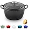 ROSSALLINI Signature Enameled Cast Iron Dutch Oven NonStick Serving Pot with Tight Fitting Lid for Perfect Roasting Baking Sauteing and Bread Making 55Q 52L Oyster Grey