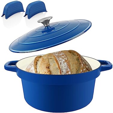 CUKOR 7QT Dutch Oven Pot With Lid Enameled Cast Iron Dutch Ovens for Sourdough Bread Baking NonStick Ceramic Dutch Oven Cooking Pot Oven Safe Blue 10 Pcs Bread Paper Liners