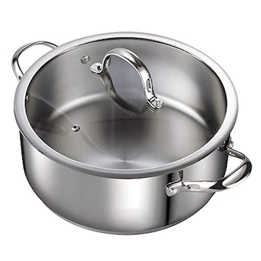 Cooks Standard Classic 7Quart Stainless Steel Dutch Oven Casserole with Glass Lid Large Dutch Oven Casserole for Soup Stew Chili Pasta Compatible with All Stovetops