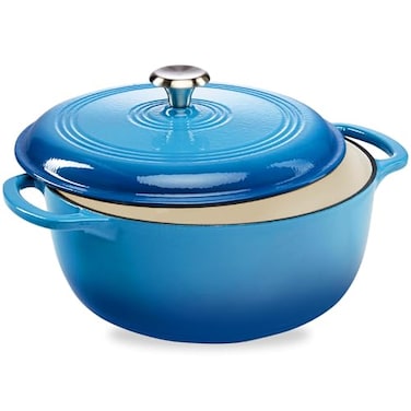 Best Choice Products 6 Quart Enamel CastIron Round Dutch Oven Family Style HeavyDuty PreSeasoned Cookware for Home Kitchen Dining Room Oven Safe wLid Dual Handles Blue
