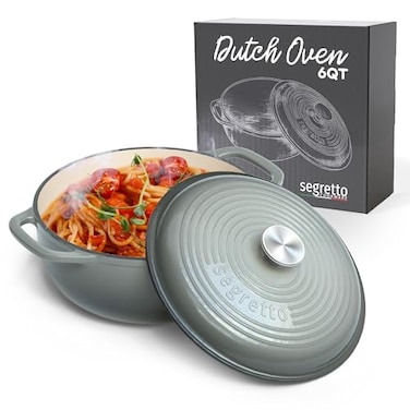 Segretto Cookware Enameled Cast Iron Dutch Oven 6 Quarts Gray