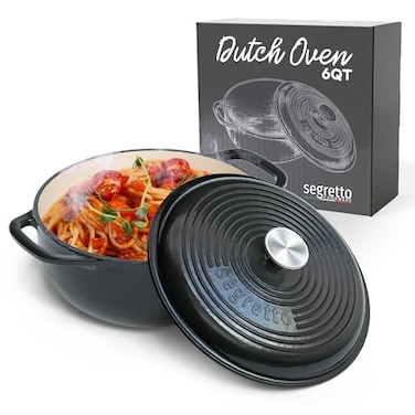 Segretto Cookware Enameled Cast Iron Dutch Oven 6 Quarts Black