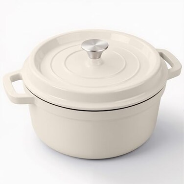 Miereirl 65 Quart Enameled Dutch Oven Pot with Lid Cast Iron Dutch Oven with Dual Handles for Bread Baking Cooking Nonstick Enamel Coated Cookware Beige