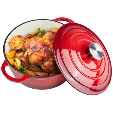 Alathote 6 Quart Dutch Oven Enameled Cast Iron with Lid Big Dual Handles Oven Safe up to 500F Classic Round Pot for Versatile Cooking Red 6 QT