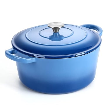 P&P CHEF PP CHEF 6QT Enameled Dutch Oven Cast Iron Dutch Oven Pot with Lid for Bread Baking Enameled Casserole Pot for Roasting Braising Stewing Frying Simmering Various Stoves Easy Clean Blue