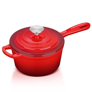 Leonyo 1 Quart Saucepan with Lid Enameled Cast Iron Sauce Pan with Lid Small Enamel Cast Iron Dutch Oven Kitchen Cookware for All Cooktops Cooking Pasta Soup Milk Up to 500F 44Lbs Red