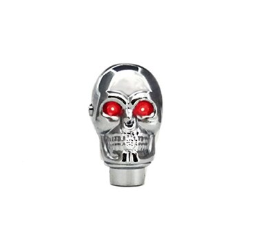 TESWNE Silver Chrome Skull Gear Shift Knob Manual Stick Shift Knobs LED Light Red Eyes