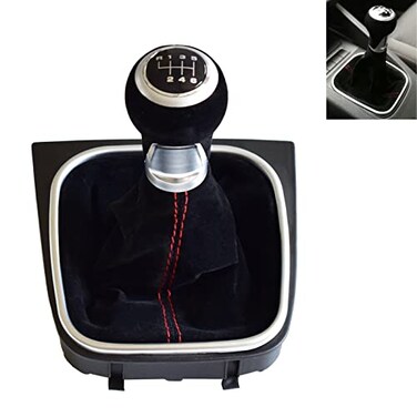 Fouedy Car Gear Shift Knob Shift Handball Dust Jacket Gear Shift Lever Dust Cover for VW Golf 5 6 MK5MK6 R32 GTI 0409 red and Black Soft Suede car Gear Head Black
