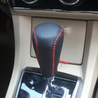 Zacxoxsr Genuine Leather Gear Shift Knob Cover Protector Hand Sewing for Toyota Camry 20122014 2015 RAV4 20132016 2017 2018 Yaris 20152017 Corolla 20142018 Accessories 6 Lychee with Red Sewing