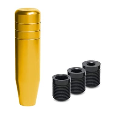 KITUREK 5 Gear Shifter Knob Universal Aluminum Alloy Car Weighted Gear Lever Metal Stick Shift Handle Shifter Knobs Retainer for Manual Automatic Vehicles with 3 Threaded Adapters Gold
