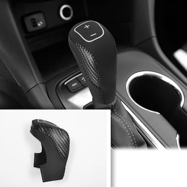 QianBao Compatible with Chevrolet Equinox 20162020Malibu Genuine Leather Carbon Fiber Pattern Gear Shift Knob Protector Cover Interior Accessories Black Stitch