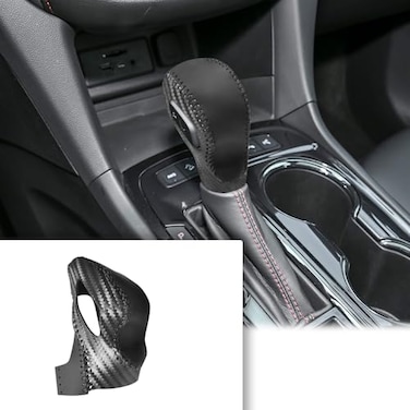 QianBao Compatible with Chevrolet Equinox 2021 2022 2023 Genuine Leather Carbon Fiber Pattern Gear Shift Knob Protector Cover Interior Accessories Black Stitch