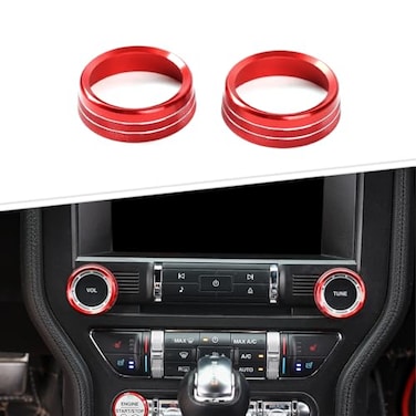 JeCar 2PCS Aluminum Red Air Conditioning Knob Trim Ring for 20152023 Ford Mustang Interior Accessories