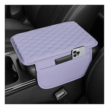 Stacool Upgraded Car Center Console CoverMicrofiber Leather Car Armrest Cover Cushion with 2 Storage BagsUniversal Car Armrest Storage Box Purple