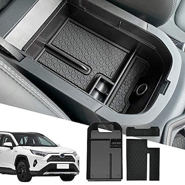 D-Lumina DLumina RAV4 Center Console Organizer Compatible with Toyota RAV4 2019 2020 2021 2022 2023 2024 2025 Armrest Secondary Storage Tray wBlack AntiDust Mats