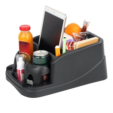 Zinytrae Universal Big Center Console for Cars Trucks Minivans SUVs Car Console Organizer with 2 Adjustable Cup Holders Seatbelt for Secure Hold Car Seat Organizer Truck Floor Console