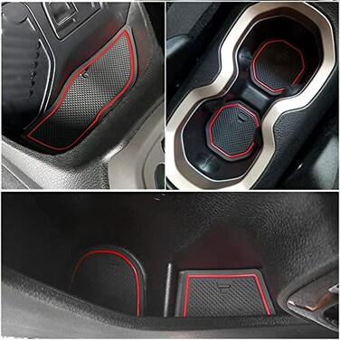 auovo Antidust Door Mats for Renegade Accessories 2015 2016 2017 Cup Holder Inserts Liners Center Console Mats 16PCS Red Trim
