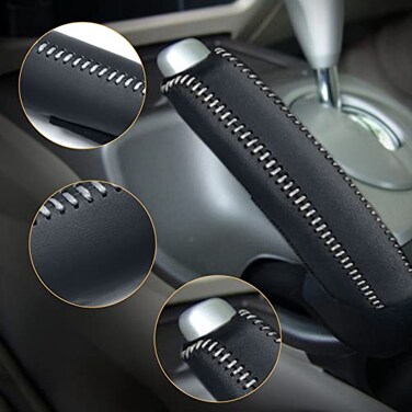 SUNBREATH Compatible with Genuine Leather HandStitched Handbrake Cover Interior Accessories Protective Decoration for Honda Civic 2006 2007 2008 2009 2010 2011 White Line
