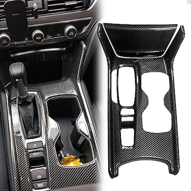 LEXLEY 2Pcs Carbon Fiber Style Gear Shift Frame Console Panel Trims Cover Cup Holder Decor Decal Compatible with Honda Accord 2018 2019 2020 2021 2022Not Fit Hybrid With gear lever