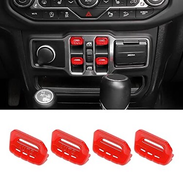RT-TCZ RTTCZ Center Console Window Button Switch Trim Cover Decoration Interior Accessories Compatible with Jeep Wrangler JL JLU Gladiator JT 20182024Red