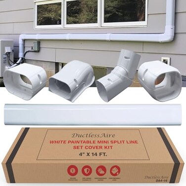 DuctlessAire Mini Split Line Set Cover Kit Paintable Mini Split Cover for Air Conditioner and Mini Split ACHeating System Weather Resistant Protection Easy to Install White 4 x 14 ft