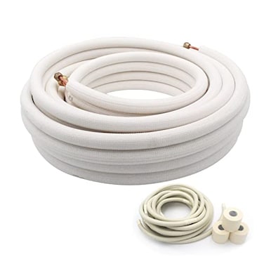 TADERUILY 25 Ft Air Conditioning Copper Tubing Pipe Extension 14 12 38 PE Thickened for Mini Split AC and Heating Equipment Insulated Coil Line HVAC Refrigerant with Nuts 14 38 38 PE WITH NUTS
