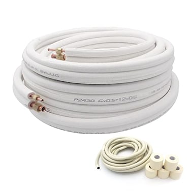 TADERUILY 50 Ft Air Conditioning Copper Tubing Pipe Extension 14 12 38 PE Thickened for Mini Split AC and Heating Equipment Insulated Coil Line HVAC Refrigerant with Nuts 14 12 38 PE WITH NUTS