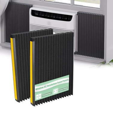Memrita Window Air Conditioner Insulated Foam Side Panels for Window AC Unit 17 H x 12 W X 1T AC Side Insulation Panel for Larger WindowBlack2 Pack