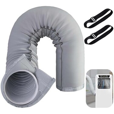 RunNico Portable AC Hose Insulation Sleeve Air Conditioner Hose Cover Wrap Fits 5 59 Diameter Exhaust Hose Easy Installation AC Duct Insulation Wrap Light Gray