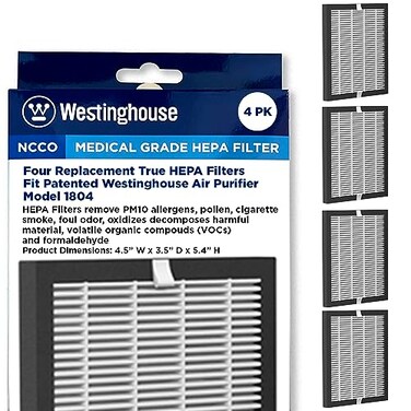 Westinghouse Air Purifier True HEPA Filter Replacement Compatible with 1804 Model Set of 4