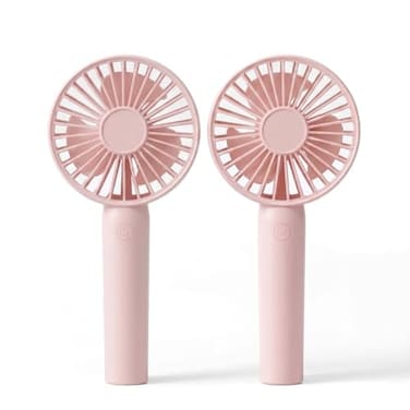 Linlinwill Portable Handheld Fan 2 Pack USB Rechargeable Mini Fan Ultra Quiet 3 Speeds with Phone Holder Base All Day Battery for Outdoor Indoor Pink
