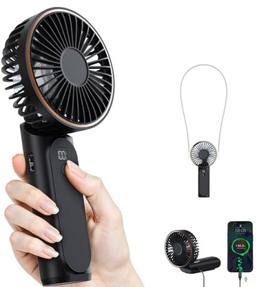 TUNISE Portable Handheld Fan Portable Fan Rechargeable 4000mAh 180 Adjustable 6 Speed Wind Display Electricity in Real Time USB Rechargeable Foldable F an Quiet Personal Fan as Power Bank
