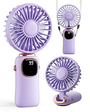 coldSky Portable Handheld Fan 4000mAh Battery Operated 3 in 1 Multifunction Personal Travel Fans with Digital Display 90 Foldable Desk Fan with Base 5 Speed Lash Fan for MakeupCommuteOffice