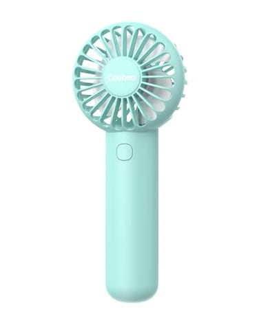 Coohea Mini Handheld Fan Small Cute Design 3 Powerful Speeds USB Rechargeable Battery Operated Portable Personal Fan with Base Lanyard for Eyelash Makeup Travel Beach Office Desk Blue