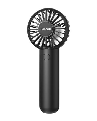 Coohea Mini Handheld Fan Small Cute Design 3 Powerful Speeds USB Rechargeable Battery Operated Personal Portable Fan with Base Lanyard for Eyelash Makeup Travel Beach Office Desk Black