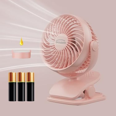 Shinebella AA Battery Powered Clip on Fan with 4Speed 5 Small Desk Fan with Aroma Function USB Powered 360Rotation Ultra Quiet for Golf Cart Stroller BedroomCarBatteries Not Included