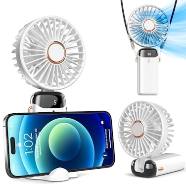 Koonie Portable Handheld Fan Battery Operated Fan with Base 8 Hours Digital Display 5 Speeds 90 Ajustable Rechargeable Mini Fan for Outdoor Indoor