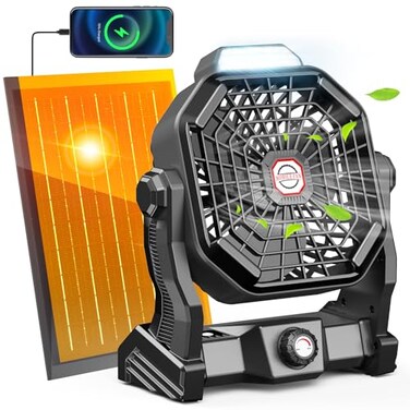 Drchop Solar Powered FanMax 40H RuntimeRechargeable Solar Camping Fans Led Lantern8inch Portable Fan with Solar PanelBattery Operated Powered Outdoor Tent Fans for Camping Essentials Accessories