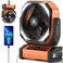 KITWLEMEN Camping Fan with Light 20000mAh Rechargeable Battery Tent Fan 112Hrs Max 8 Speeds Digital Display Timer Auto Oscillation 270 Pivot Hook for Garage RV Hurricane CoBranded with MORECORE