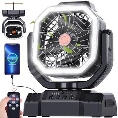 AVV 20000mAh High Speed Portable Camping Rechargeable Fan with Remote Control Battery Powered with Auto Oscillating with Camping Essentials Accessories for Outdoor Beach Patio Tent Black