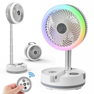 xumemall Foldable Oscillating Camping Fan with Remote 10 USB C Rechargeable 40000mah Battery with LED Colorful Lights Portable Floor Fan for Bedroom Office Camping