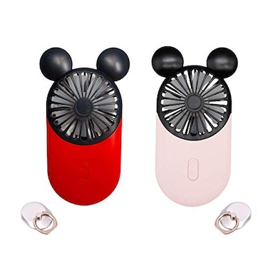 DecoLife Cute Handheld Mini USB Fan Rechargeable Portable Fan 3 Adjustable Speeds and Wearable Accessories Pocket Size for Indoor Or Outdoor Activities 2 Pack RedPink