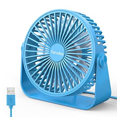 FARADAY USB Desk Fans 5 Inches Portable Table Fans 360 Head Rotation Small Personal Desktop Fan for Home Office 3 Speeds Blue