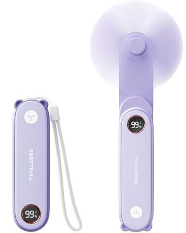 SWEETFULL Portable Handheld Mini Fan with LED Display 3in1 Personal Foldable USB Rechargeable Hand Held Fan Flashlight for Travel Lash Eyelash Cute Small Pocket for Women Girls